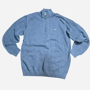 Lacoste Gray Quarter Zip Sweater Mens Textured Knit Pullover